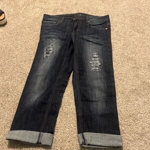 Mind Code Washed Dark Blue Distressed Boyfriend Jeans